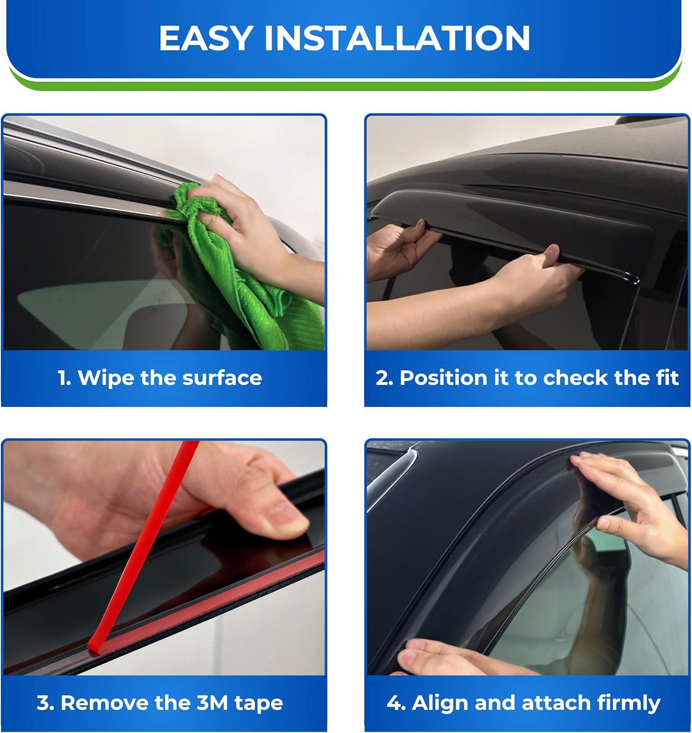 KPY Window Visor Compatible with Kia Sportage 2011-2016, 4PC Rain Guard Side Window Vent Deflectors Tape-On Mugen Style, 2011 2012 2013 2014 2015 2016