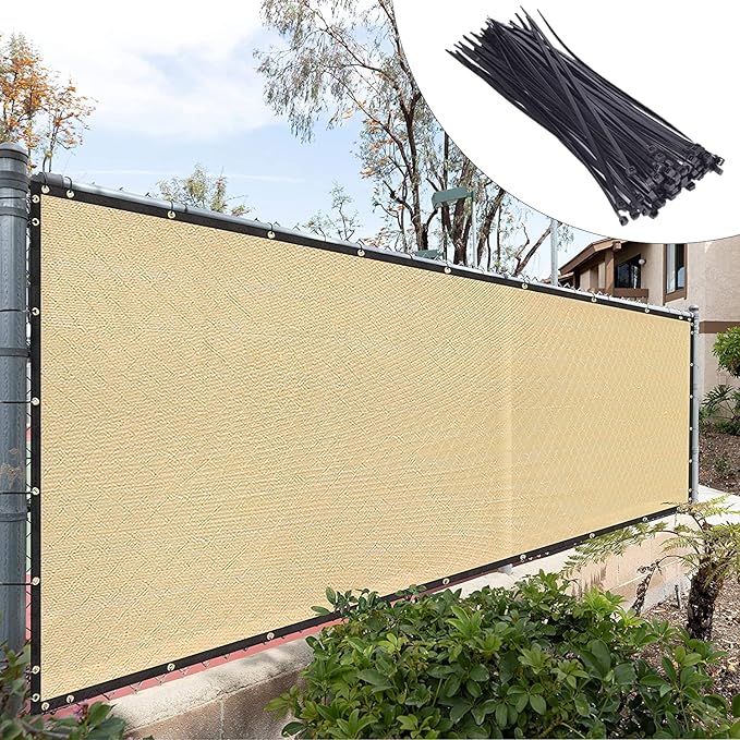 Royal Shade Custom Size 6' x 68' Beige Fence Privacy Screen Windscreen Cover Netting Mesh Fabric Cloth - Cable Zip Ties Included (We Make Custom Size)