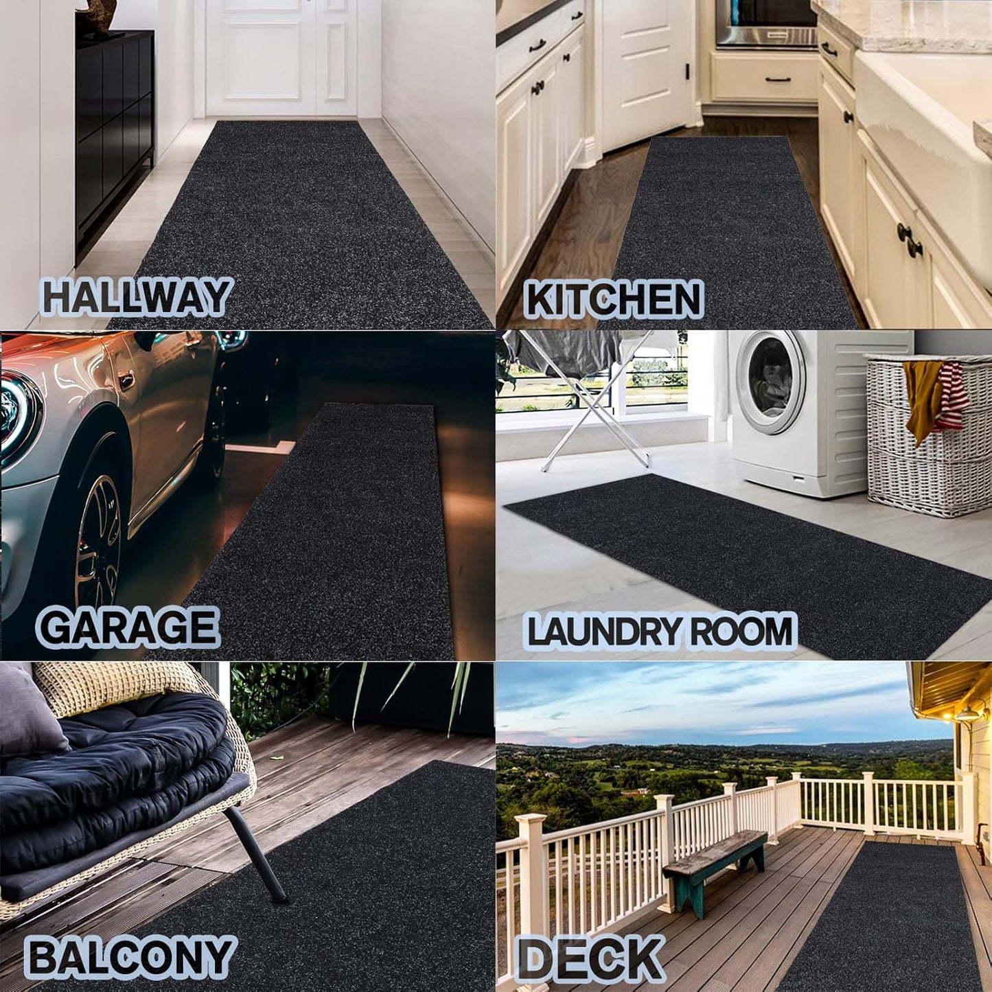 Custom Size Backed Non-Slip Area Rugs Runner, Easy Clean, Waterproof Runner Rugs for Hallway Entryway, Kitchen, Laundry, 4FT x 34FT, Black
