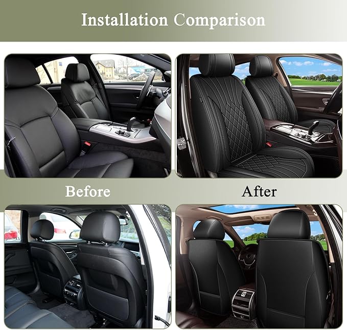 Car Seat Covers Front Pair for Nissan Rogue 2010-2023 2025 2026: Breathable Perforated Leather Seat Cover (Black)