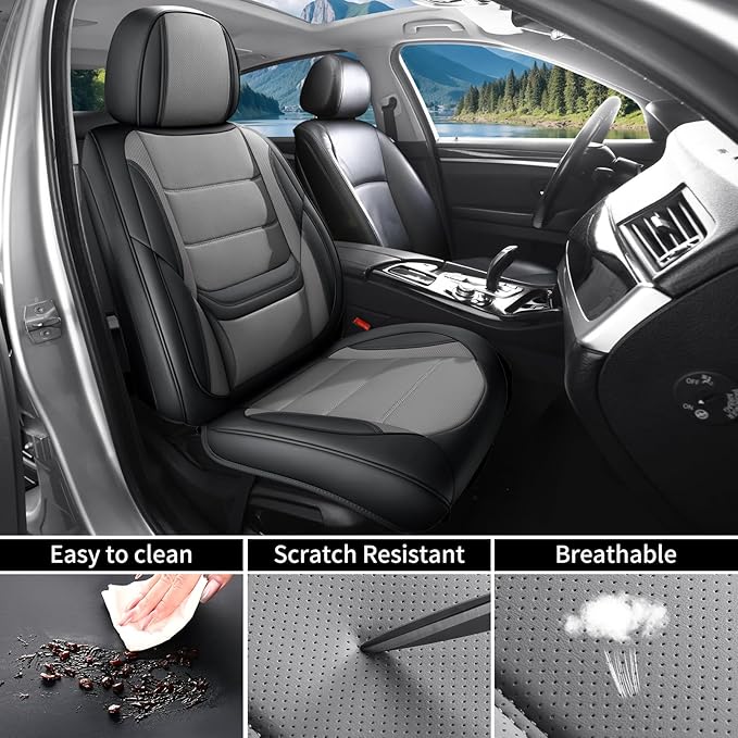 Car Seat Covers Full Set Custom Fit for Mercury Grand Marquis 1995-2011,Premium Faux Leather with Lumbar Support, Breathable, Anti-Slip & Soft Touch(blackgray,Fullset)