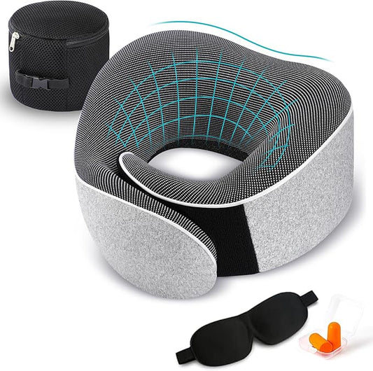 TALLGO Travel Pillow, Best Memory Foam Neck Pillow Head Support Soft Pillow for Sleeping Rest, Airplane Car & Home Use (1Grey)