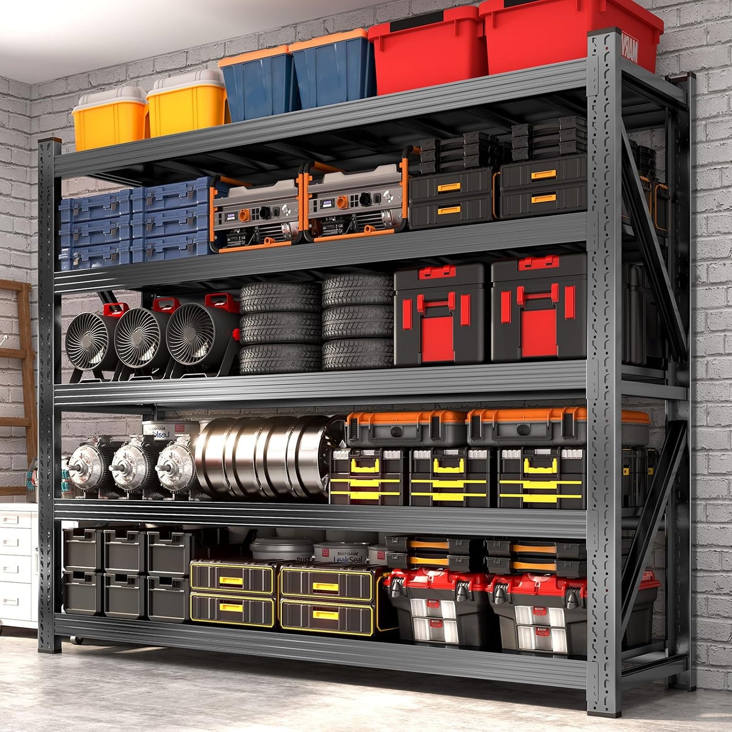 Metal Garage Shelving Heavy Duty, 5-Tier Adjustable Wire Storage Garage Shelves, 8000 LBS Loads Industrial Shelving Units for Garages, Warehouses, Kitchen, Black, 59" W x 24" D x 71" H,2 Pack