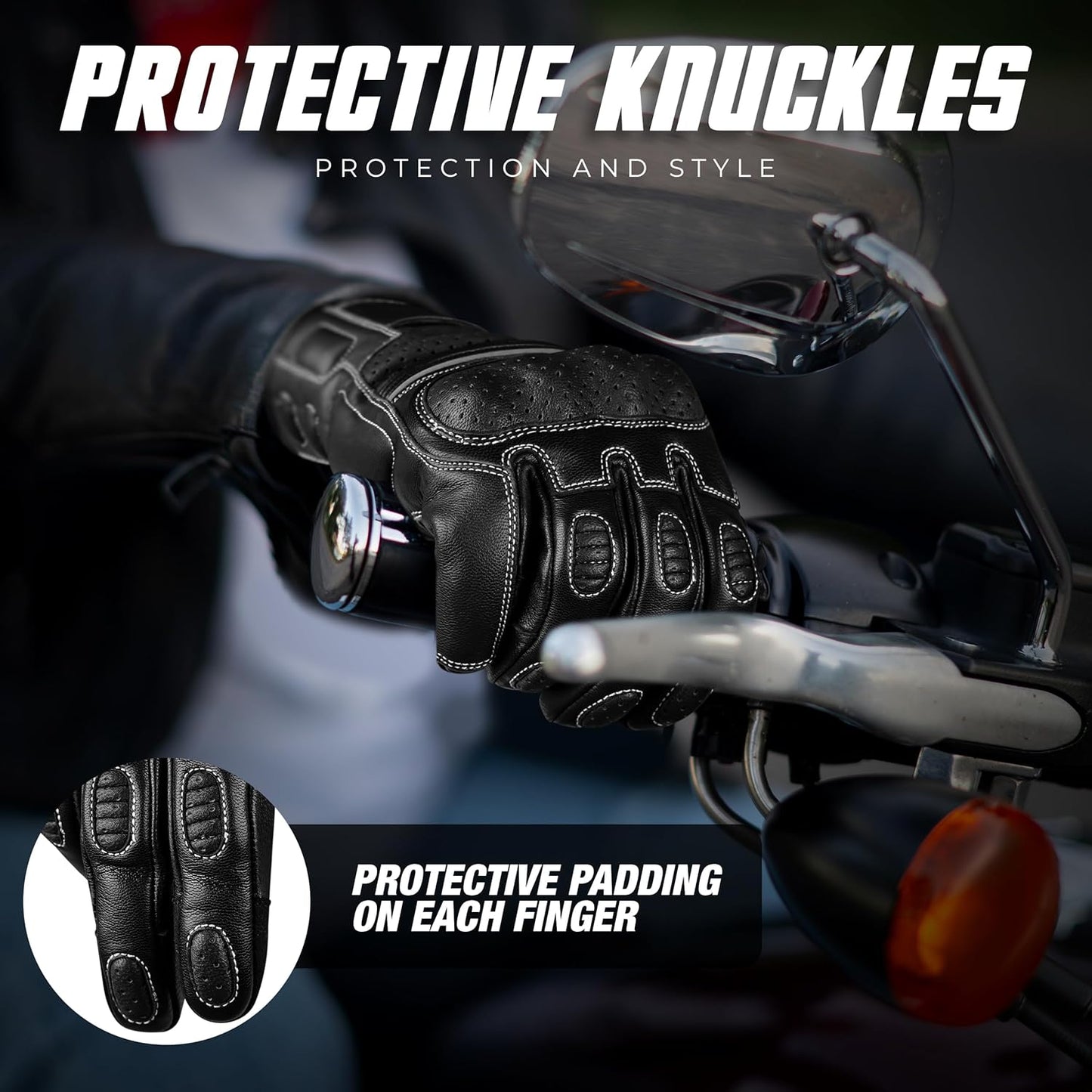J.A.G. Motorcycle Gloves - Premium Leather Perforated Motorcycle Gloves for Men with Knuckle Protection | Touchscreen Motorbike Riding Gloves
