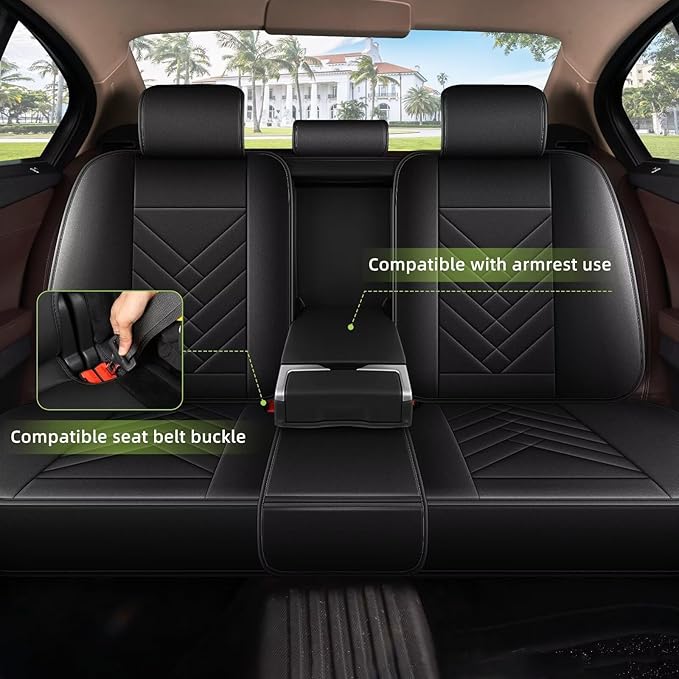 AOMSAZTO Car Seat Covers Fit for GMC Yukon 2020-2026: Full Set Waterproof Faux Leather Automotive Seat Covers Vehicle Seat Cushion Protector Car Interior Covers(5 Seats Black)