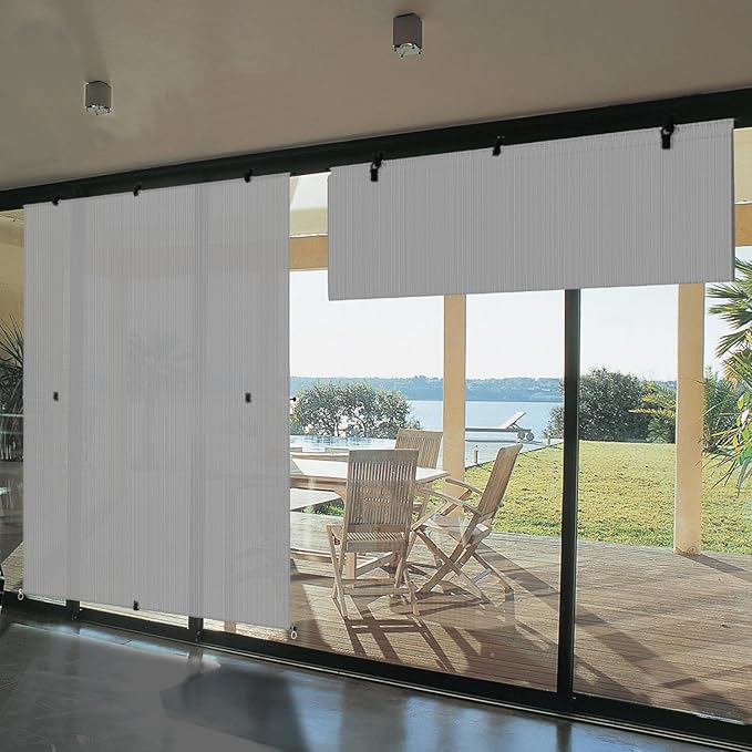 Bynbbur 6'W x 11.5'H Outdoor Patio Shades Foldable Roller Blinds, 220 GSM Sun Shade Roll Up Porch Screens Exterior Shade Cloth for Deck Pergola Backyard, Light Gray