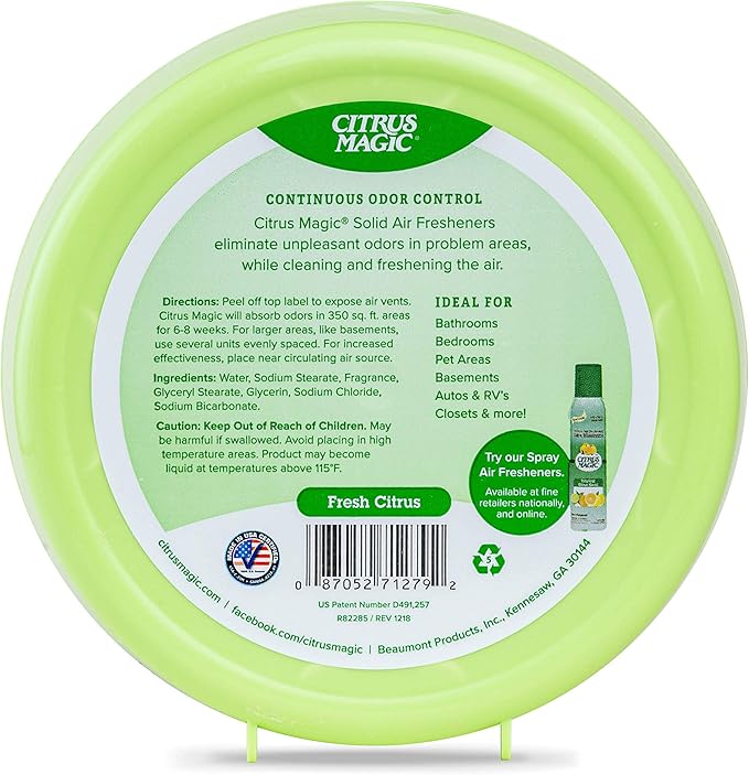 Citrus Magic Odor Absorbing Solid Air Freshener, Fresh Citrus, 8-Ounce, Pack of 3