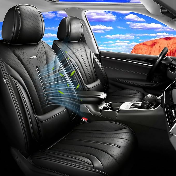 Fit CRV Car Seat Covers for Select Honda CR-V 2011-2026 - Premium Full Coverage Leather, Airbag Compatible, Waterproof & All Weather Breathable Seat Cushion Protector, Full Set, Black