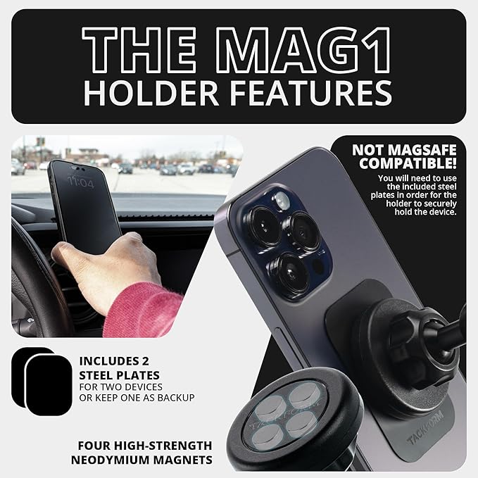 Tackform Link Vent Mount Magnetic Phone Holder - Compatible with 2021-2025 Ford F150 & Raptor, 2023-2025 Ford Super Duty | Aluminum | 2" Arm | Blue | (NOT MAGSAFE Compatible)
