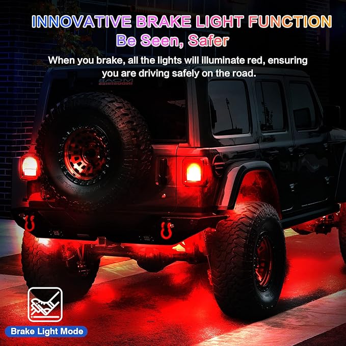 8Pods Segmented RGB LED Rock Lights Kit for Jeep Trucks UTV ATV Golf Cart RZR SXS Offroad Four Wheeler with APP/RF Remote, Multi Color Underglow Light Waterproof Music Neon Underbody 12V
