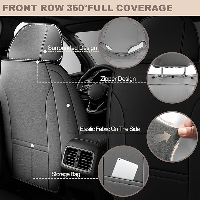 TTX LIGHTING for Honda Civic 2003-2026 Seat Covers: Waterproof Leather Seat Protector with Airbag Compatible (2 Front Seats,Black&Gray)