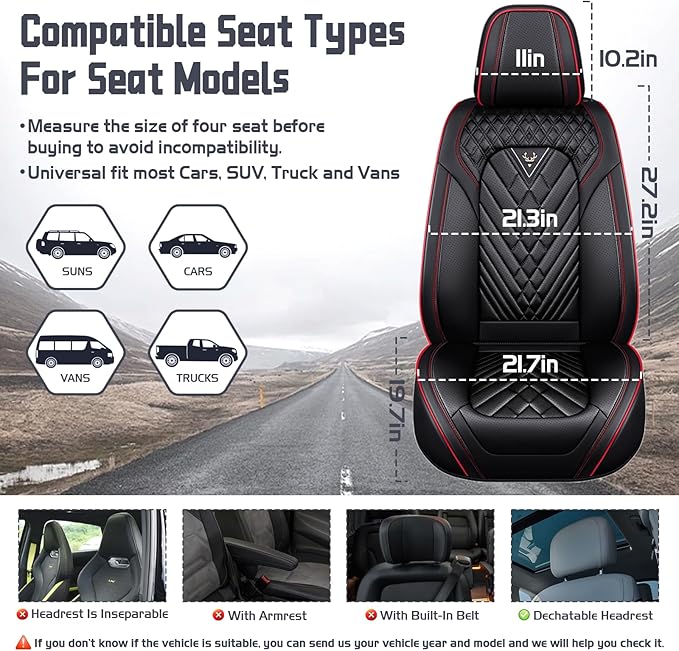 Truck Seat Covers for Ford F150 2009-2026, Waterproof Premium Leather Full Coverage Car Seat Covers, Muscle Sport Style Auto Interior Seat Cover Sets (Full Set/Black Red)