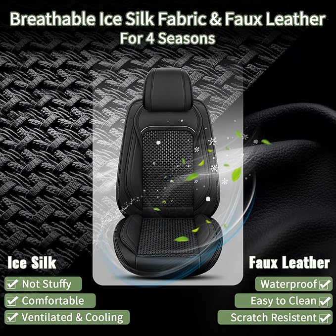 Car Seat Covers Front Seats for Nissan Maxima 2011-2025 2026 - Breathable Cooling Ice Silk Leather Seat Cover - 2 Seats for Nissan Maxima Accessories (Black)