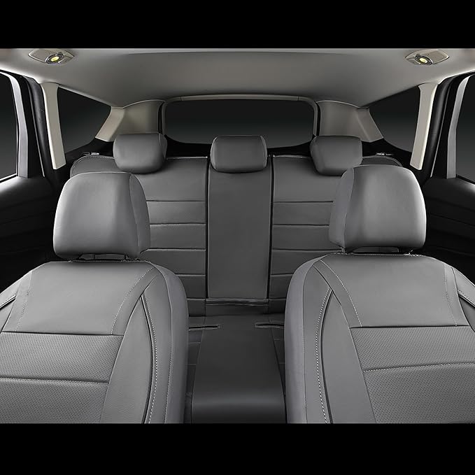 CAR PASS Piping Faux Leather Car Seat Cover Full Set,Grey Breathable Leather Seat Covers for Cars, Airbag Compatible,Universal Fit for SUVs,Van,Sedans,Small Trucks (Full Set, All Gray)
