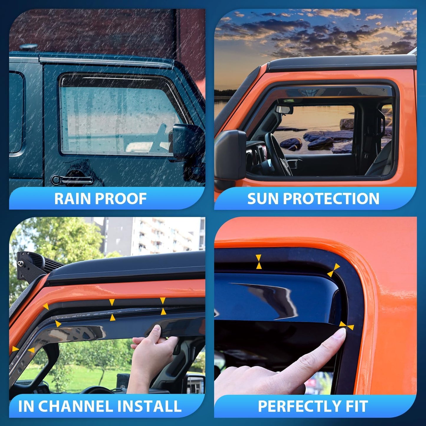 Nilight in Channel Rain Guards for Ram 1500 2009 2010 2011 2012 2013 2014 2015 2016 2017 2018 Crew Cab, 2019-2023 Ram 1500 Classic Body, Original Window Deflectors, Vent Window Visors-4PCS