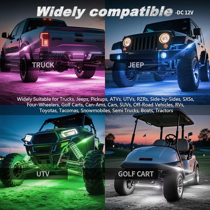 6Pods Full Angle RGB LED Rock Lights Full Kit for UTV ATV RZR SXS Can-Am Four Wheeler Quad Side by Side Offroad Golf Cart with APP/RF Remote,Waterproof Multicolor Underglow Light 180Chip Dual Zone 12V