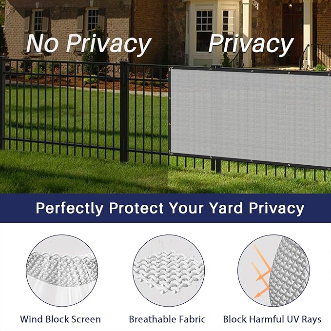 Windscreen4less Privacy Fence Screen Heavy Duty Windscreen Fencing Mesh Fabric Shade Net Cover for Outdoor Wall Garden Yard Pool Deck, 8'x260' Light Gray