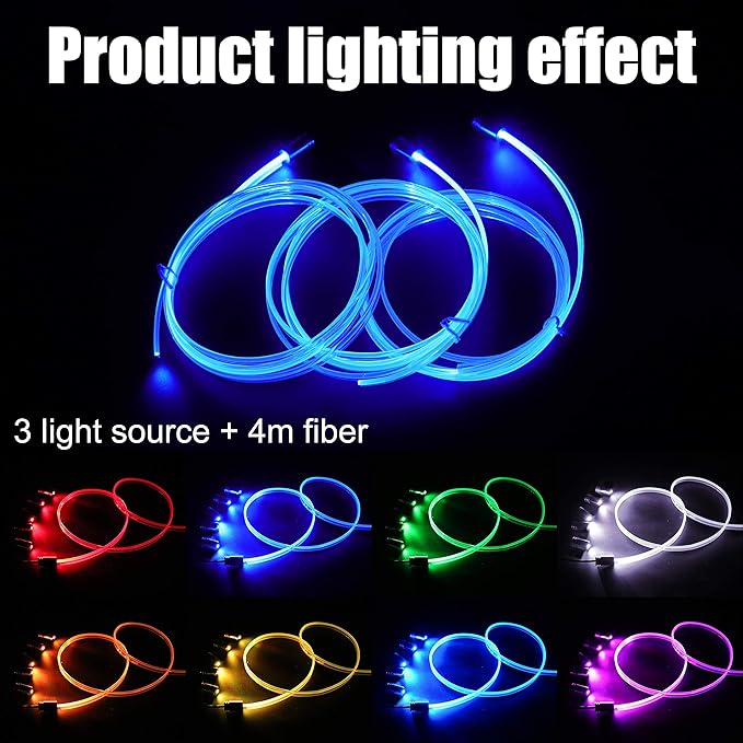 4 m Optic Fiber Car Ambient Lighting Kit Bluetooth App Control + RF Remote Control 64 Colors Multicoloured Music Interior Lighting Kit 12V 1W