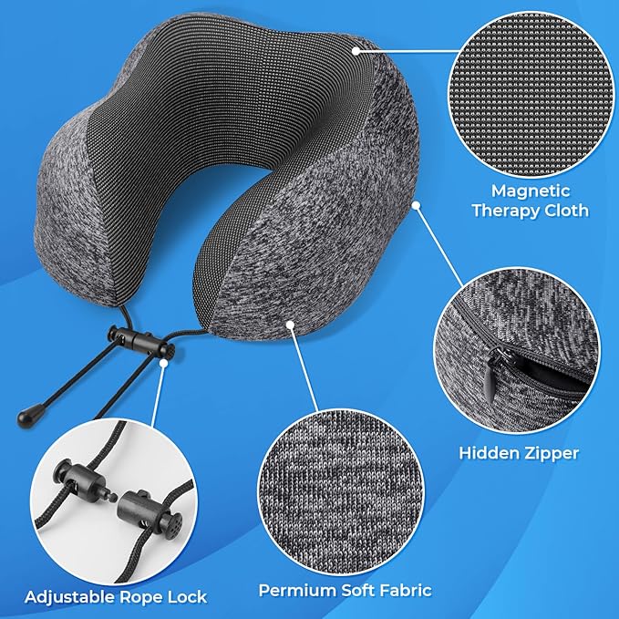 Travel Pillow, 2 Pack Travel Pillows for Sleeping Airplane, Neck Pillow Airplane, Memory Foam Neck Pillow Set with Eye Mask, Earplugs and Storage Bag -Grey & Pink