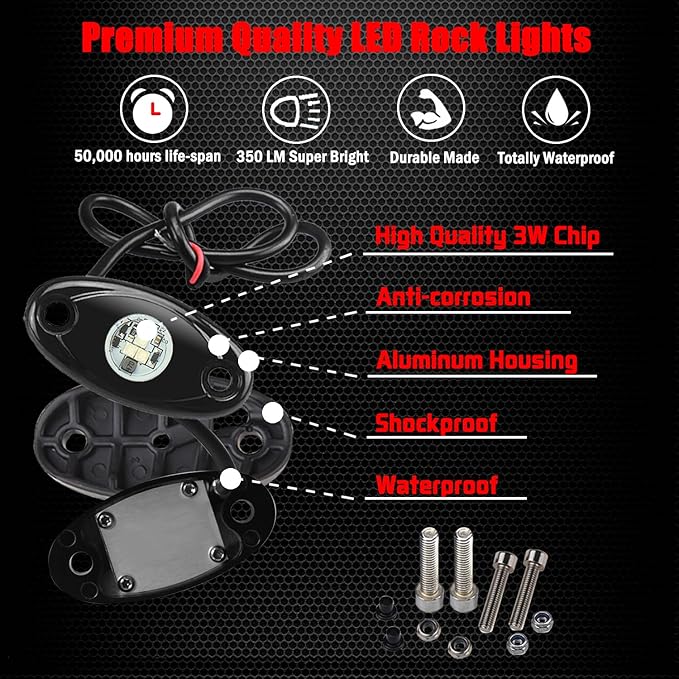 6 Pods LED Rock Lights, Ampper Waterproof LED Neon Underglow Light for Car Truck ATV UTV SUV Offroad Boat Underbody Glow Trail Rig Lamp (White)