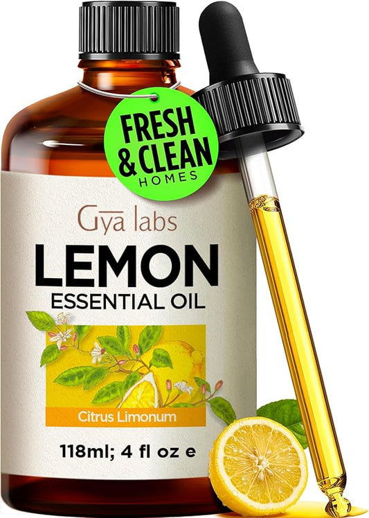 100% Pure Lemon Essential Oil - 4 Fl Oz - Lemon Oil for Hair, Skin, Diffuser, Aromatherapy & DIY Candle Making Scent