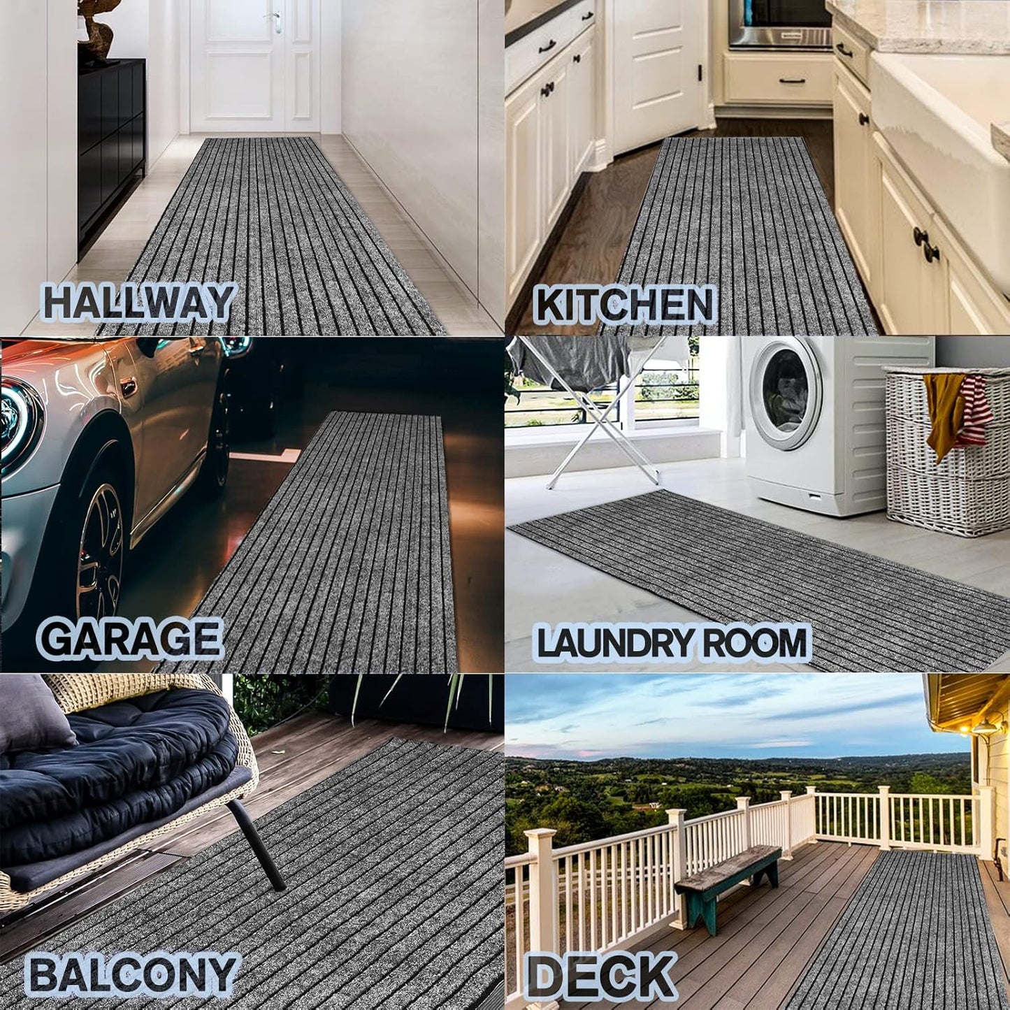Custom Size Backed Non-Slip Area Rugs Runner, Easy Clean, Waterproof Runner Rugs for Hallway Entryway, Kitchen, Laundry, 4FT x 21FT, Gray Stripe