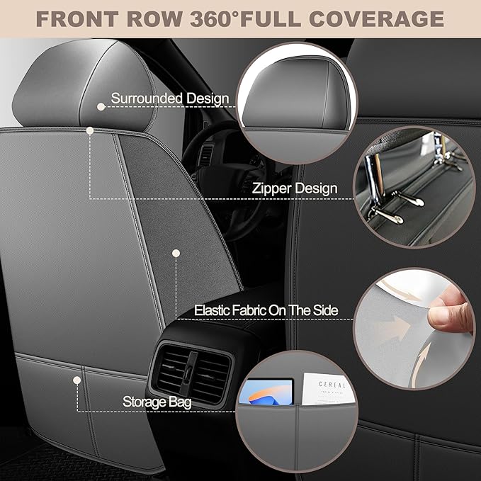 TTX LIGHTING for Cadillac XT5 2017-2026 Car Seat Covers, Breathable Ice Silk & Leather Seat Protector, Cool & Anti-Sweat for Long Driving, Airbag Compatible, 5 Seats Full Set (Black&Gray)