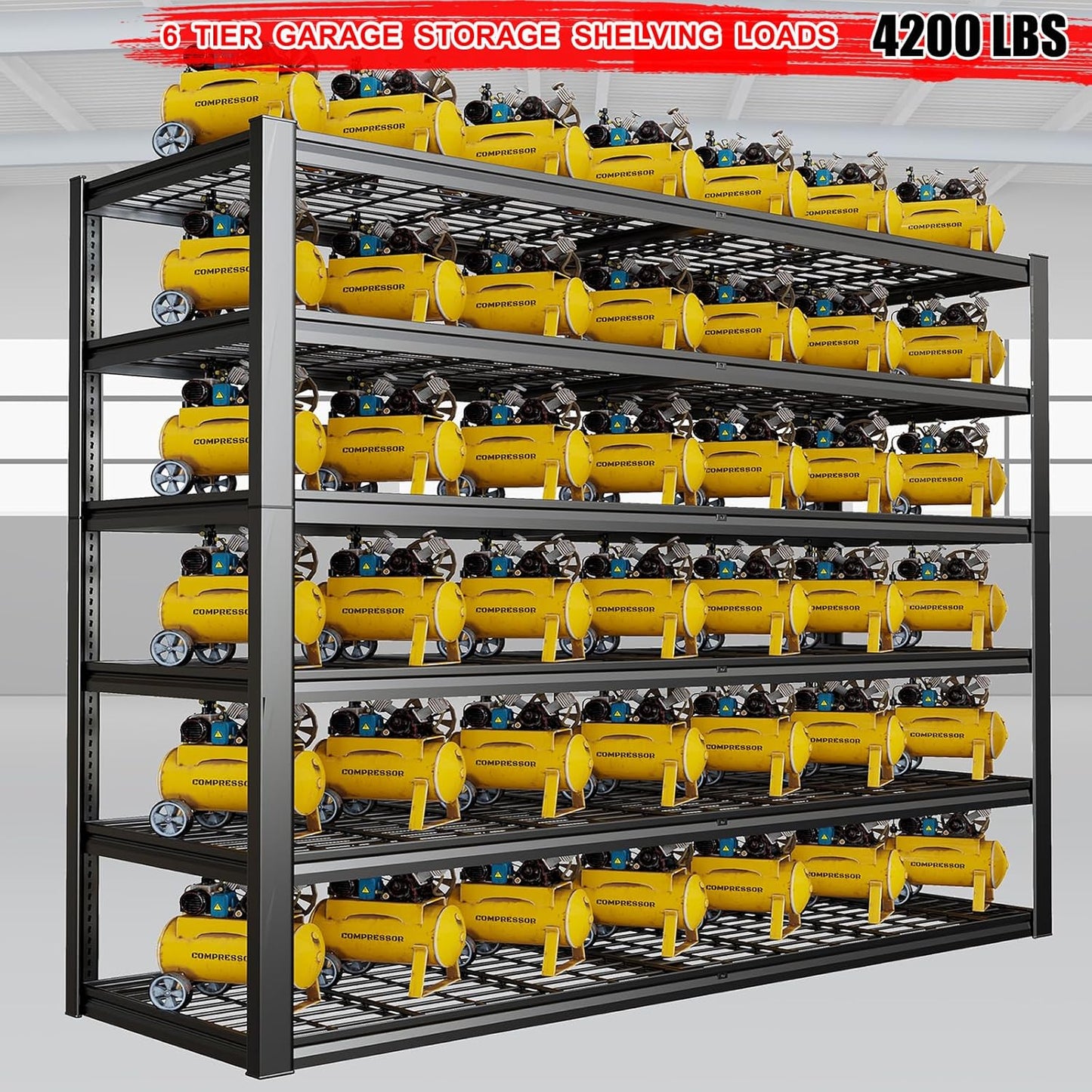 65" W Garage Shelving Heavy Duty, 6 Tier Garage Shelves, Adjustable Storage Shelving Unit, Commercial Metal Shelf Rack for Warehouse, Pantry, School, Shop
