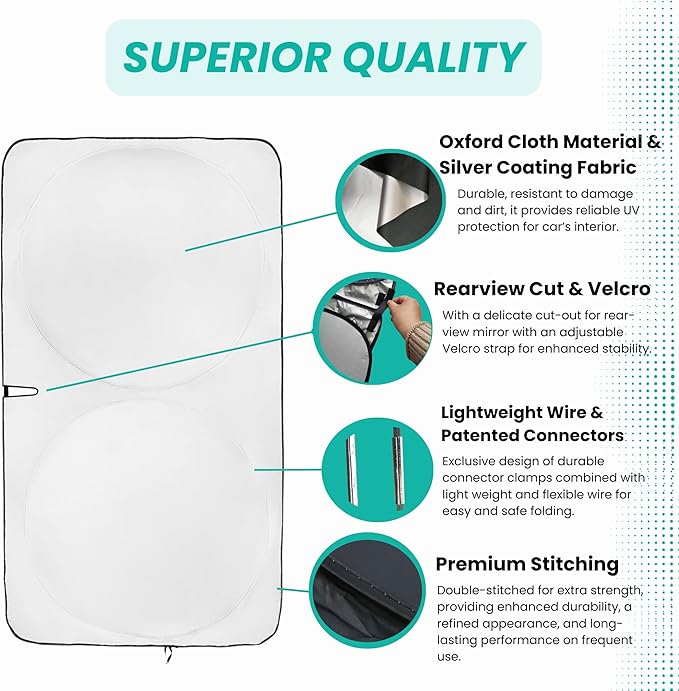 Windshield Sun Shade -Certified 99.87% UVB & 99.02% UVA Car Sun Shade. Award Winning Sunshade - Patented Technology | Compatible for BMW X2 (2018-2023) | Car Shades by Kinder Fluff