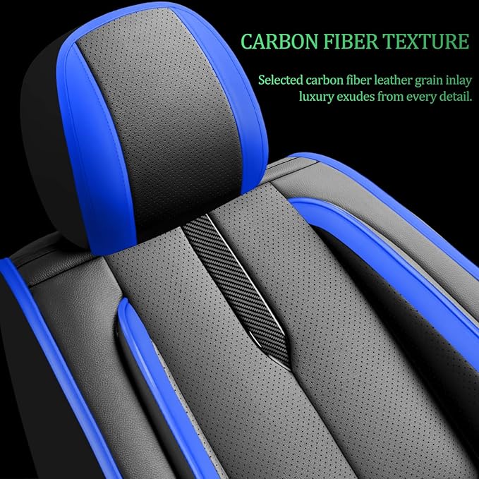 Fit HRV Car Seat Covers for Honda HR-V 2016-2024 2025 2026 - Upgraded Premium Waterproof & Breathable Leather, Airbag Compatible, All-Weather Seat Cushion Protector (2 Front/Black-Blue)