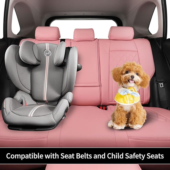 EKR Rav4 Seat Covers Custom Fit for Toyota Rav4(Gasoline) 2019 2020 2021 2022 2023 2024 2025 LE/XLE/XLE Premium/Limited,Leather Car Seat Cover Full Set for SUV,Faux Leather(Pink)