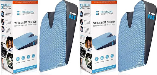 Memory Foam Car Seat Cushion for Driving - Ergonomic Wedge Cushion for Back Pain, Sciatica Relief - Non-Slip Truck Seat Pad for Long Sitting - Office Chair Support 17.5 x 15 x 3.5 (Pack of 2)