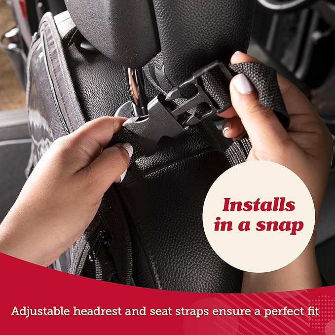 Lusso Gear Heavy Duty Back Seat Car Organizer Extra Large for Powerful Protection, Sag Proof & Reinforced Corners, Protects iPad & Backseat, 12 Versatile Car Seat Organizer Storage Compartments, (Red)