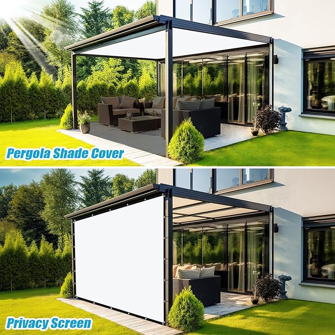 Amagenix 90% Pergola Shade Cover 7' X 8' Sun Shade Cloth with Grommets for Outdoor Garden Patio Porch, Commercial Grade 200 GSM - Cable Zip Ties Included (We Customized) GN108, White