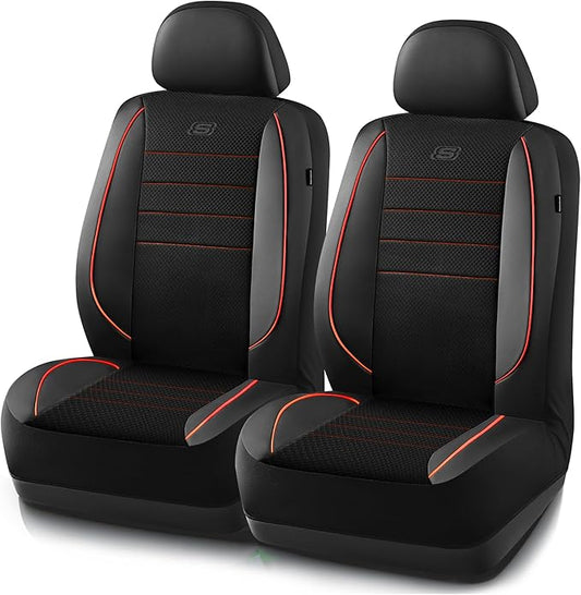 Skechers Air-Cooled Memory Foam Seat Covers,Mesh Thick Car Seat Covers,Piping Leather Car Seat Covers Front Seats,Airbag Compatible,Automotive Comfort Universal FitMost Cars,Vans,Truck,SUV,Orange
