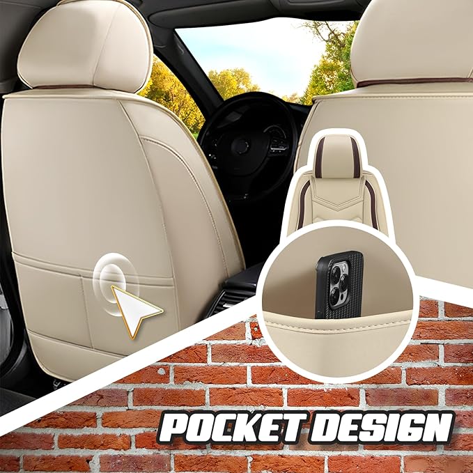 Car Seat Covers for Fiat 500 2012-2019, Premium Nappa Leather Car Seat Cover, Stylish Sport Seat Covers， Automobile Seat Cover Sets.(Standard 5 Seats/Beige)