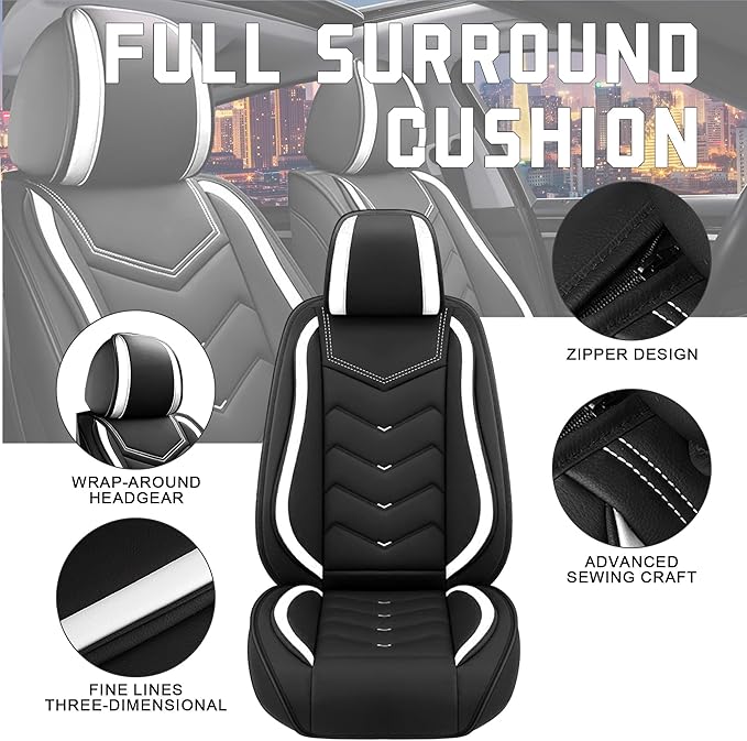 CTDS Car Seat Covers for Toyota Corolla 2000-2026, Stylish Sport Seat Cover, Premium Nappa Leather Car Seat Cover. Automobile Seat Covers Sets.(Standard 5 Seats/Black White)