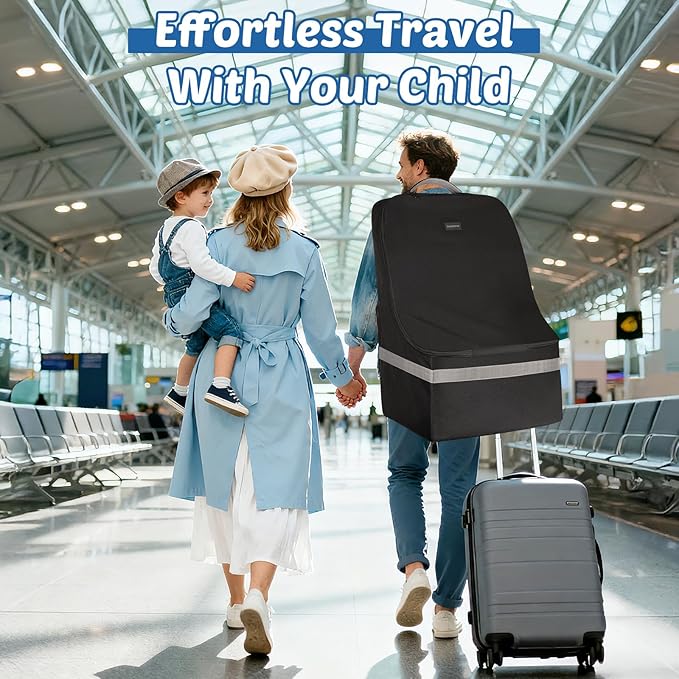 Padded Car Seat Travel Bag For Airplane: Backpack Car Seat Cover for Air Travel, Carseat Bag With Shoulder Strap for Infant Car Seats, Boosters & Carriers, Flying Accessories For Gate & Baggage Check