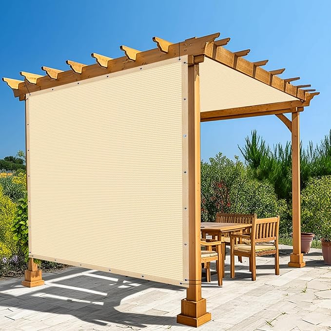 Amagenix 90% Pergola Shade Cover 6' X 11' Sun Shade Cloth with Grommets for Outdoor Garden Patio Porch, Commercial Grade 200 GSM - Cable Zip Ties Included (We Customized) GN108, Wheat