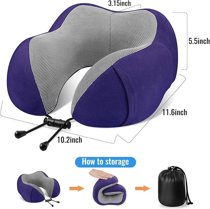 CloudBliss Travel Pillow Premium Memory Foam, Comfortable & Supportive Neck Pillow, Neck Pillows for Sleeping Travel, Airplane Pillow for Sleeping Airplane, Car, Office and Home（Black & Navy）