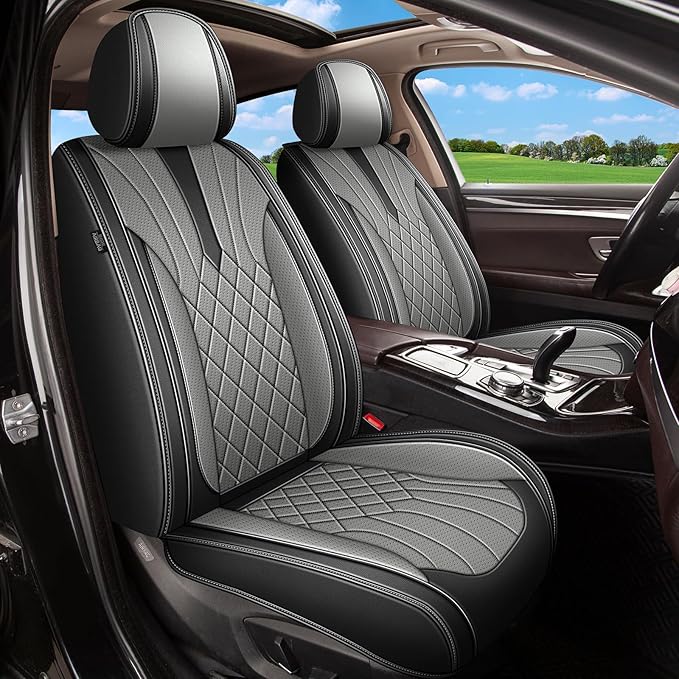 Car Seat Covers Front Pair for Nissan Sentra 2008-2025 2026: Breathable Perforated Leather Seat Cover (Black&Grey)