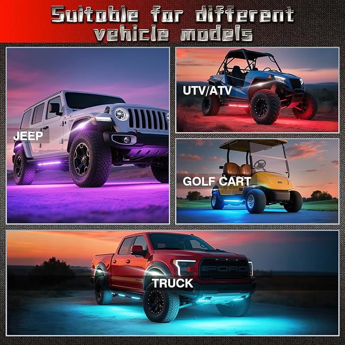 6 Pods Full Angle RGBW LED Rock Lights for Jeep ATV UTV RZR SXS Truck Offroad,Waterproof Multicolor Neon Underglow Kit with APP/RF Remote, 12V Pure White Underbody Lights