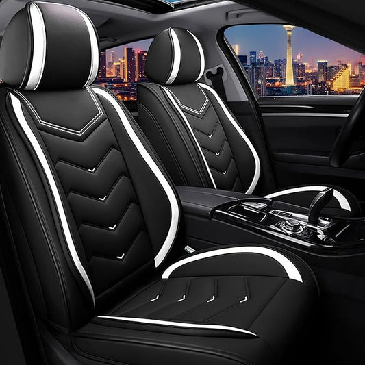 CTDS Car Seat Covers for Toyota RAV4 2000-2026, Stylish Sport Seat Cover, Premium Nappa Leather Car Seat Cover. Automobile Seat Covers Sets.(Standard 2 Seats/Black White)