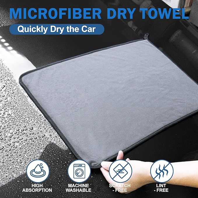 Navona 5 Pack Microfiber Car Drying Towels – Ultra Absorbent, Lint-Free Multi-Purpose Cloths for Car Wash, Bathroom Body Drying, Kitchen Cleaning & Sports Sweat Wiping