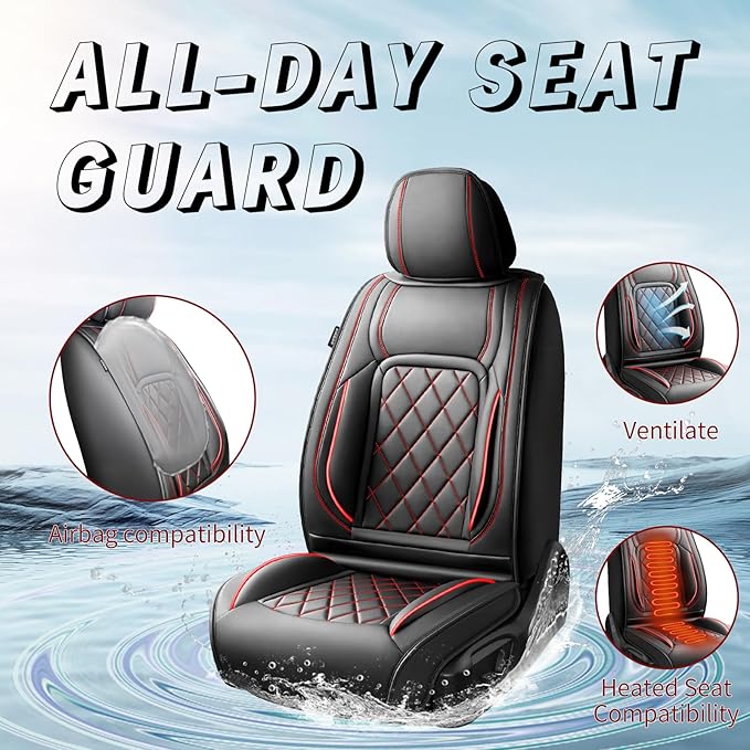 Fit Tucson Car Seat Covers Compatible with Hyundai Tucson 2010-2024 2026, Premium Leather Breathable, Wear Resistant, Airbag Compatible, All-Weather & Full Coverage, Full Set Red Line Black
