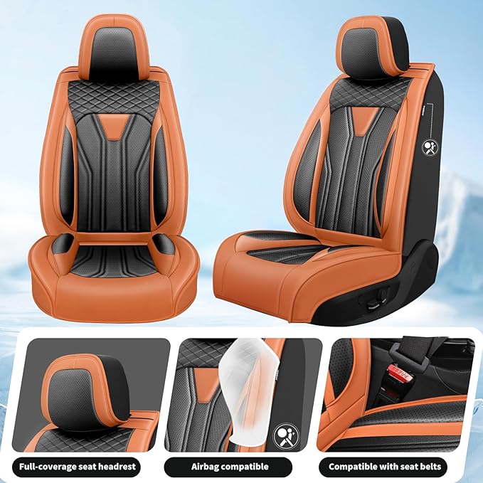 Fit Accord Car Seat Covers Premium Leather for Honda Accord 2012-2025 2026. Waterproof， Breathable, Scratch-Resistant & All-Weather Seat Cushion Protector（Front Seat,Orange&Black