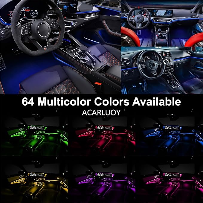 Acrylic Car LED Ambient Light, Fiber Optic Interior Light Strip, 24 Million Types, Ambient Light KKT that Swings with The Melody of Music (RGB Color 6 in 1)