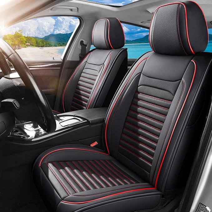 Car Seat Covers Full Set Fit for Toyota Camry 2001-2026, Premium Faux Leather Car Seat Protector,Breathable Anti-Slip Full Wrapping Edge Seat Covers(Black&Red,Full Set)