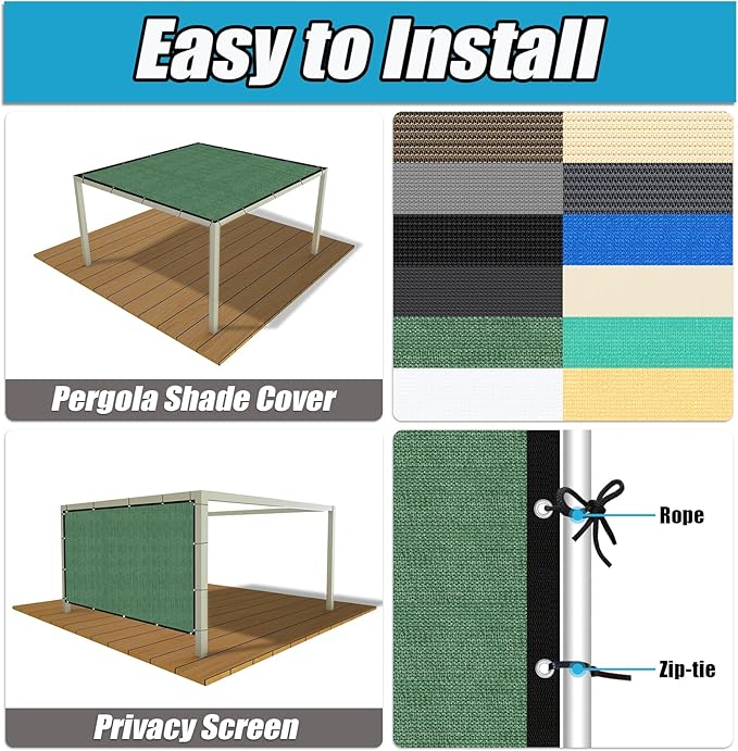 Amagenix 90% Pergola Shade Cover 10' X 16' Sun Shade Cloth with Grommets for Outdoor Garden Patio Porch, Commercial Grade 200 GSM - Cable Zip Ties Included (We Customized) GN108, Green
