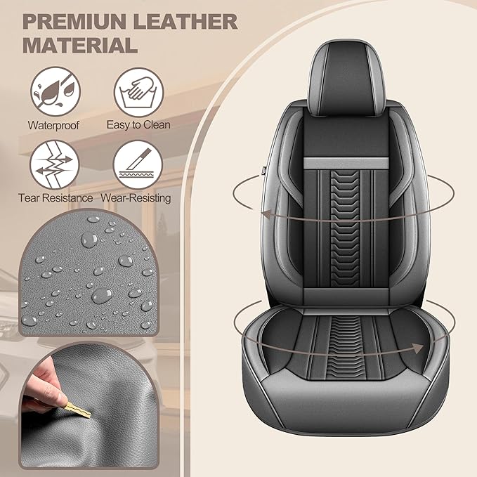 TTX LIGHTING for Subaru Outback 2007-2026 Seat Covers: Waterproof Leather Seat Protector with Airbag Compatible (2 Front Seats,Black&Gray)